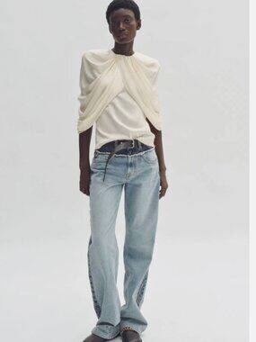 Stella McCartney x H&M Crème Crêpe Satin Draped Top – NWT Size Medium